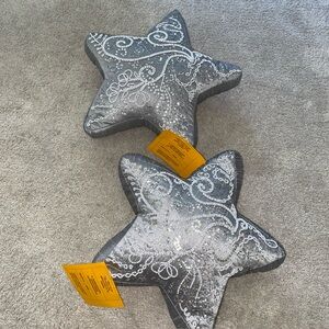 Pier 1 Imports Holiday‎ Sequins Beaded Sliver Star Shaped Accent Pillows Set (2)